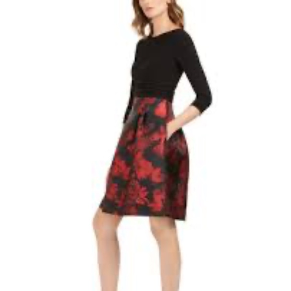 Jessica Howard women's pleated zippered floral 3/4 sleeves in black/red size 14 - Picture 4 of 11
